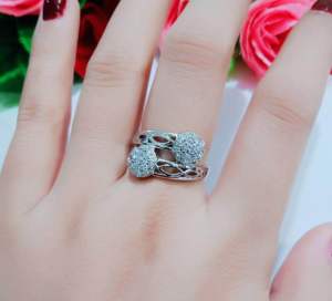 CINCIN SILVER 2BOLA PERMATA TANAM BERKILAU AKSESORIS WANITA DEWASA KEKINIAN PERHIASAN IMPORT XUPING