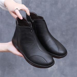 Winter Plush Boots For Women Genuine Leather Ankle Shoes Ladies Fashion Boots Safe Walking Elderly Sport Shoes Female Mom YCLAN