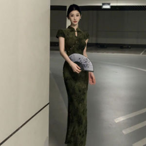CHANGTONG | Modern Chinese Embroidered Cheongsam Fitted Elegant Long Dress