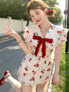 CHANGTONG | Elegant French Style Sweet Printed Fitted Petite Dress