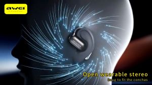 Awei OWS T93 Open Ear Wireless Earbuds (Black) | Dual Bass Bluetooth Earphones with Microphone Mic Waterproof IPX6