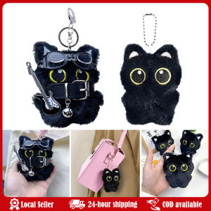 Cute Cartoon Punk Style Black Cat Pendant Keychain Couple Best Friend Birthday Gift Pendant Backpack Mobile Phone Decoration Punk Style Black Cat Keychain Cute Big Eye Cat Bag Charm Gift Creative Plush Little Black Cat Pendant Cute Fashion Cat Keychain