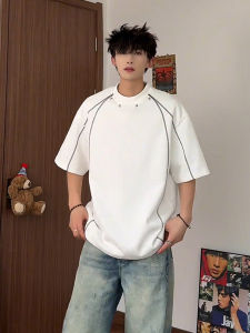 New 2025 Mens Loose Fit Short Sleeve T-Shirt Half Sleeve High Street Style Casual round Neck Top in Heavyweight Fabric