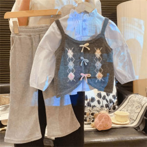 Korean Style New Season Set Spring Autumn Long Sleeve Shirt Sweater Vest Casual Pants