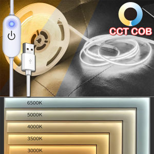 5V CCT COB LED Strip Light White Tunable Dimmable 3000K-6500K 5V LED Tape Light for Under Cabinet Bedroom Kitchen TV Mirror