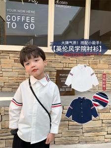 เสื้อเชิ้ตผ้าฝ้ายแท้สไตล์เกาหลีสำหรับเด็กชาย ฤดูใบไม้ผลิและฤดูใบไม้ร่วง เสื้อผ้าเด็กชาย แฟชั่น เสื้อผ้าเด็ก ฤดูใบไม้ร่วง 2024 ใหม่