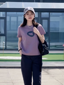 Áo Thun Cotton Cổ Tròn Tay Ngắn Màu Tím in Họa Tiết Thời Trang Phong Cách Hàn Quốc Dành Cho Nữ Mùa Hè Mới Về Vai Áo