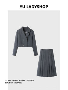 Womens Suit Jacket Top with Pleated Mini Skirt High Waist A-Line Midi Dress Two-Piece Set Long Sleeve Fashion Ensemble