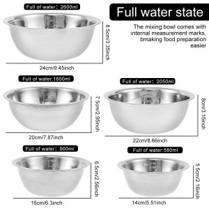 5/6pcs Stainless Steel Mixing Bowl Set Food Storage Organizers Bowl Mix Size Nesting Bowl for Baking Cooking Salad and Food Prep