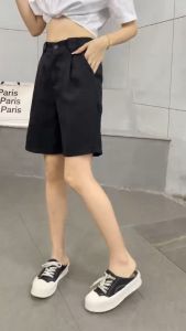 สุดฮิตพร้อมส่ง กางเกงขาสั้นแฟชั้นผู้หญิง ผ้าสูทผ้าลื่นทิ้งตัว เป็นเอวสม็อคหลัง แต่งด้วยหูเข็มขัด มีกระเป๋าข้าง ทรงเอวสูง รุ่น588#