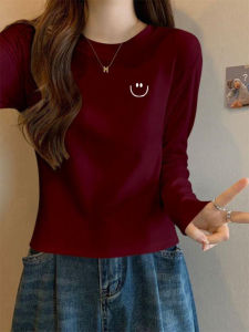 Áo Thun Cotton Dài Tay Ngắn Cho Nữ Mùa Thu Đông Phong Cách Hàn Quốc Ôm Vừa Vặn Cổ Tròn in Họa Tiết Thời Trang