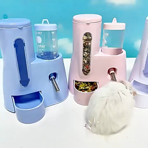 SKISOPGO 2 in 1 Hamster Automatic Water Bottle Food Feeder Large Capacity Anti-Spill Pet Feeding Supplies