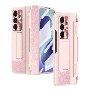 szhaiyu | Case For Samsung Galaxy Z Fold 8 Ultra Fold 8 7 6 5 4 Flat Hinged Plain Leather With Hinge Full Shockproof Mobile Phone Cover