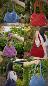 Túi Tote Len Handmade Họa Tiết Hoa Nổi Phong Cách Tiểu Thư Vintage Đeo Vai Nữ