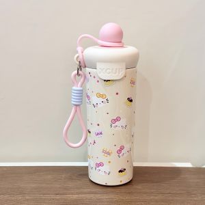 Cute Pink Large Capacity Insulated Stainless Steel Water Bottle Portable Straw Cup for Students Office Use High Aesthetic Value