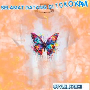 Butterfly Colourful T-Shirt Wanita Lengan Lipat Edisi Hitam Putih 100% Bahan Catton Combet 24s