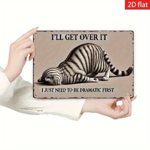CIFbuy | Purr-fectly Dramatic 12x8 Inch Iron Cat Wall Art - Funny Ill Get There Eventually Striped Cat Design Vintage Pet Lover Home De