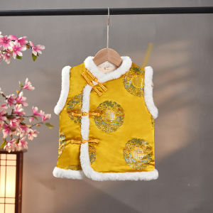 Thickened Flocked Childrens Tang Suit Vest Boys Little Master Girls Princess Style New Years Clothing Winter Traditional Chinese Costume