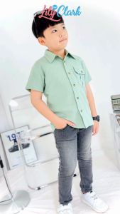 Lily And Clark Kemeja Pendek Anak Laki-Laki Linen CRINKLE Warna Sage KLK01