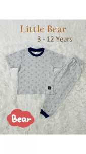 MERRYBEAR (3-12Years) Short Sleeve Long Pants Bear Cotton Sleepwear | Kids Pajamas Set Baju Tidur Lelaki Perempuan
