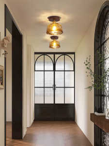 Retro American Corridor Ceiling Light Walnut Wood Entrance Light Minimalist Creativity Balcony Light Hallway up Lighting