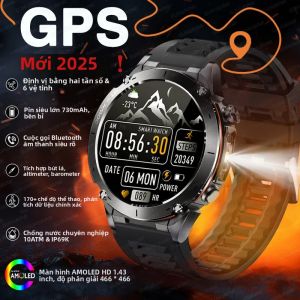 Đồng Hồ Thông Minh GPS Quân Sự Mới Màn Hình AMOLED 1.43 Inch Chống Nước 10ATM Tích Hợp La Bàn GNSS Theo Dõi Thể Thao Ngoài Trời Dành Cho Nam