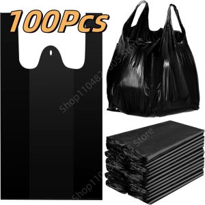 100Pcs Black Plastic Garbage Bag Retail Supermarket Shopping Bag Portable Household Disposable Kitchen Garbage Storage Bag