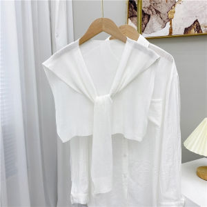 Korean Style Ginger Yellow Knitted Thin Summer Shawl Womens Air Conditioned Room Neck Protection Shirt Cover up Scarf