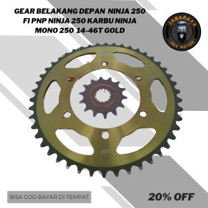 GEAR DEPAN BELAKANG NINJA 250 FI PNP NINJA 250 KARBU NINJA MONO 250 14-46T GOLD BAHAN BAJA BAKARAN