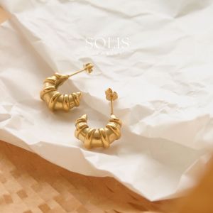 18K Gold Bamboo Hoop Earrings • Stainless Steel Titanium Hypoallergenic Earring 1 Pair ER304