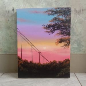 Lukisan Kanvas Canvas Hiasan Pajangan Dekorasi Dinding Pemandangan Ruang Tamu Kamar Rumah Minimalis Aesthetic Handmade Asli Hasil Tangan Motif Senja Merah Ukuran 30x40cm