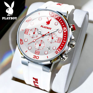 PLAYBOY นาฬิกาสำหรับผู้ชาย2024หนังแท้กันน้ำได้หรูหรานักเรียนหนังควอตซ์นาฬิกาสำหรับผู้ชายนาฬิกาข้อมือ