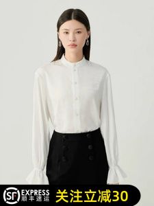 Elegant Loose Long Sleeve Stand Collar Bell Bottom Shirt Top by Geedi Amash Spring 2025 New Arrival Chinese Style Floral Embroidery