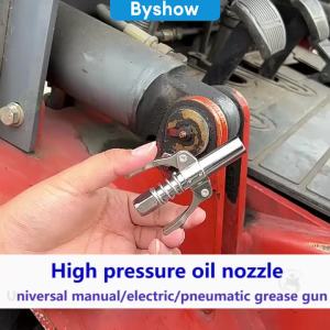 Byshow 3000PSI High Pressure Grease Nozzle - Industrial Stainless Steel Lock Clamp Type with Leak-Free Design Dual Anti-Slip Handles & Premium Spring System for Automotive/Machinery Maintenance (9cm)
