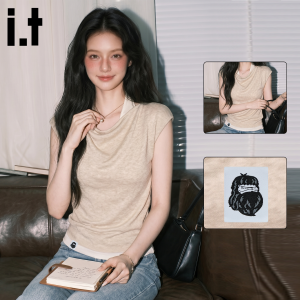 FINGERCROXX | Hanging Neck Flutter Sleeve Icy Silk Knit Sleeveless T-shirt