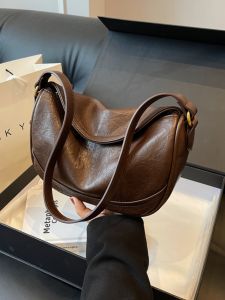 Fashionable Dumpling Shaped Shoulder Bag for Women Retro Commuter Crossbody Bag with Double Straps Soft PU Leather Handbag