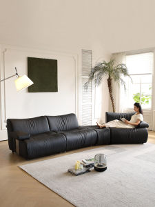 Italian Minimalist Bamboo Node Full Head Layer Cowhide Sofa Super Wide Sitting Depth Living Room Leather Art Sofa