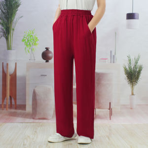High Waist Straight Leg Cotton Silk Womens Pants Summer Loose plus Size Pure Color Artificial Cotton Long Trousers for Mom