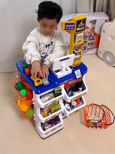 ของเล่นชุดซุปเปอร์ มีไฟ มีเสียง ซุปเปอร์มาร์เก็ตขายของ รถเข็นซุปเปอร์มาร์เก็ตขนาดใหญ่ ของเล่นเด็ก