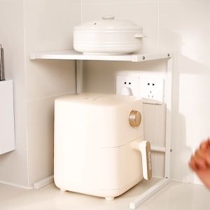 ODOROKU 2 Tier Kitchen Countertop Microwave Oven Shelf Rack Microwave Stand Countertop Organizer for Kitchen Counter Heavy Duty Appliance Rack White