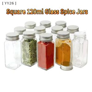 Square 120ml Glass Spice Jars with Lid Kitchen Seasoning Shaker Bottles Condiment Containers〔YY26〕