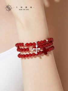 SHISHANGMEIDI | Multilayer Carnelian Crystal 925 Silver Cross Bracelet