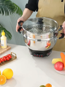 SHANBEN Double Steamer 3-Tier Electric Cooking Pot 30CM 2100W Large Capacity Stainless Steel Multi Cooker Perfect for Birthday Kamayan Party Steam Seafood Siomai Kakanin