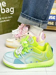 Casual Breathable Womens Skate Shoes Sporty Dequan Shoes Summer 2024 Trendy Matching Versatile Slip-On round Toe Thick Heel