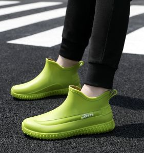 Waterproof Mens Rain Boots Soft Bottom Spring Summer Low Help Adult Car Wash Slip-On Shoes Pure Color All Season Wear