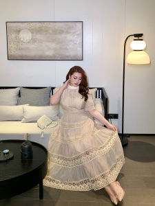 GLEC | Large Size Women Dress Lace Patchwork Hollow-out French Vintage Elegance
