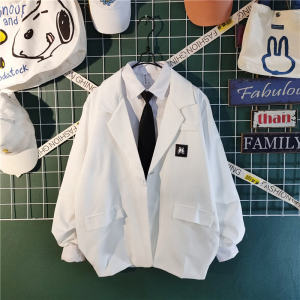 เสื้อเบลเซอร์สไตล์สูทสำหรับฤดูใบไม้ร่วงชุดยูนิฟอร์ม DK หล่อเท่สำหรับผู้ชาย INS เสื้อสูทลำลองอินเทรนด์ทรงหลวมสไตล์ฮ่องกงสำหรับคู่รักเสื้อ JK