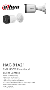 Camera Outdoor Dahua Cooper Series 2MP DH-HAC-B1A21P Original