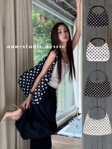 AnnyStudio Kanari Polka Dot Element Double Sided Tote Bag Large Capacity Versatile Handbag Soft Cotton Lining Magnetic Buckle