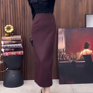Retro Elegant Wine Red High Waist Mini Skirt Womens 2025 Autumn New Style Versatile Bodycon A-Line Skirt for plus Size